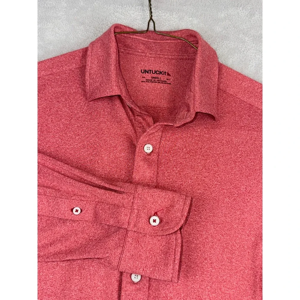 UNTUCKit Mens Perf Tee BD Terra Orange Heathered Stretch Button Down Shirt Small